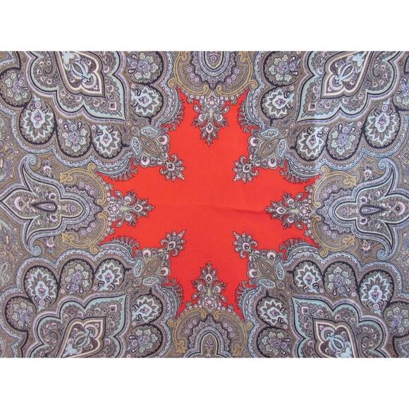 Vintage Liberty Of London Silk Scarf 23 x 23 in Pink Olive Fleur De Lis Red - Picture 8 of 16